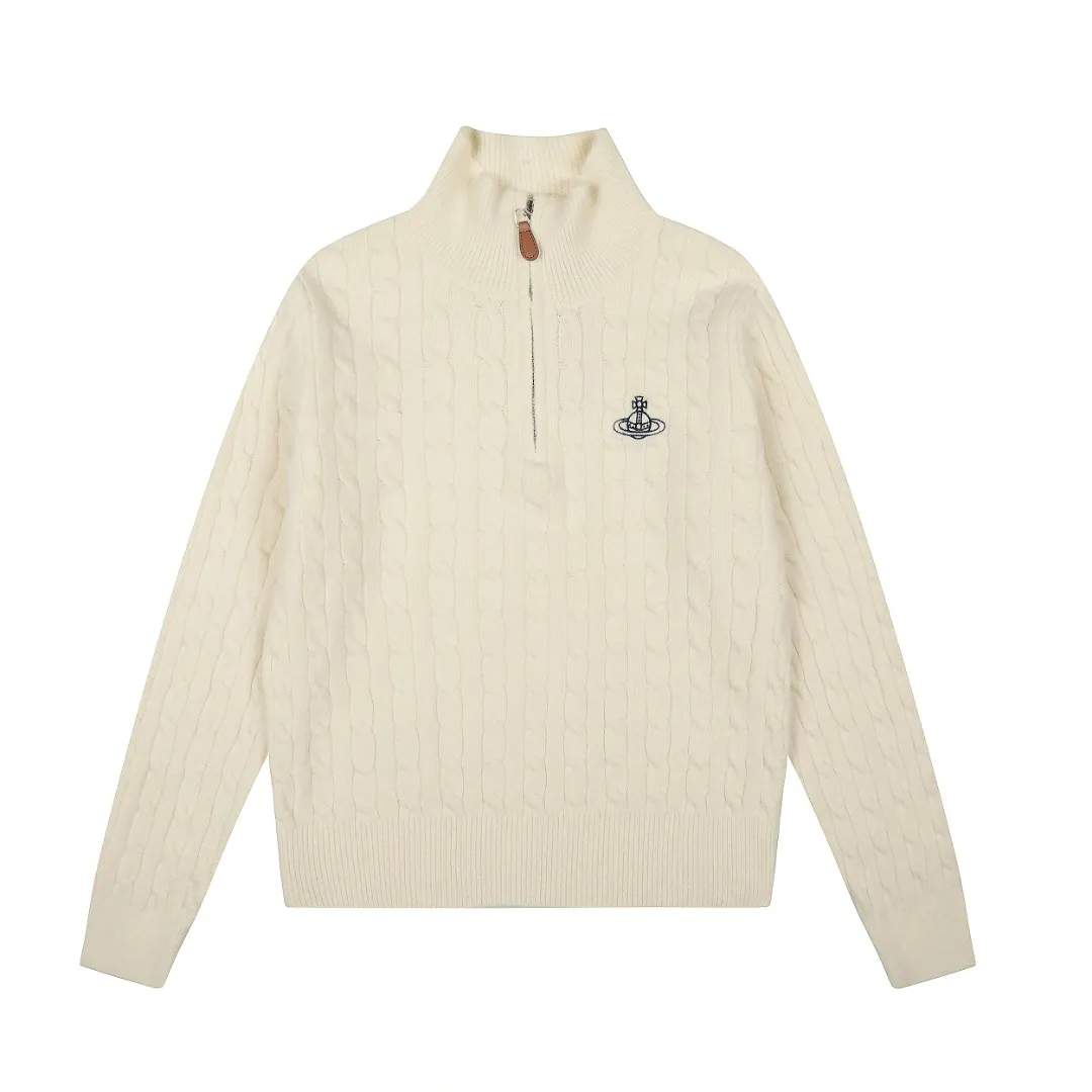 vivienne west wood 25 early autumn new style Queen Mother West classic embroidered Saturn jacquard half-zip stand collar twist wool sweater long-sleeved sweater. The fabric is soft and elastic, versatile and slimming. Style number: V415 Wholesale price: Size: S M Color: off-white, lemon yellow, light gray, dark gray